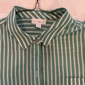 J. Jill Green and White Vertical Stripe Button-Down Shirt
